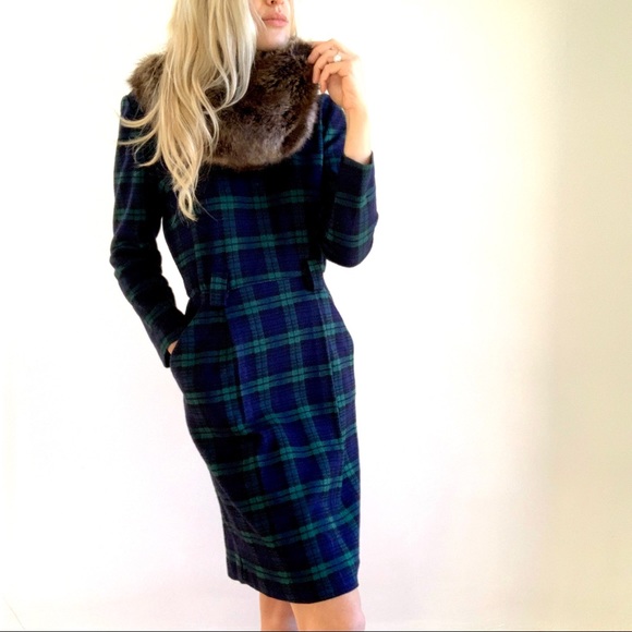 Vintage Dresses & Skirts - Vintage Green & Blue Tartan Plaid Dress Pockets M